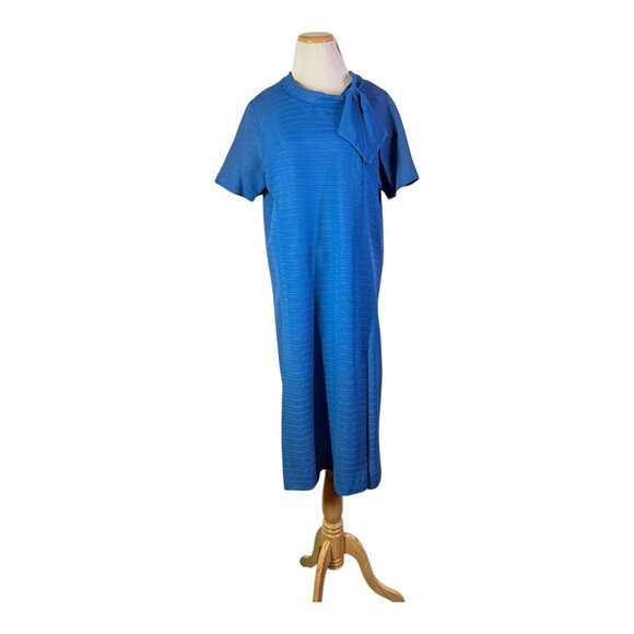 Vintage 70s Tribute Women's Blue Dress Tie Neck Zip Back *Flawed - Picture 1 of 14